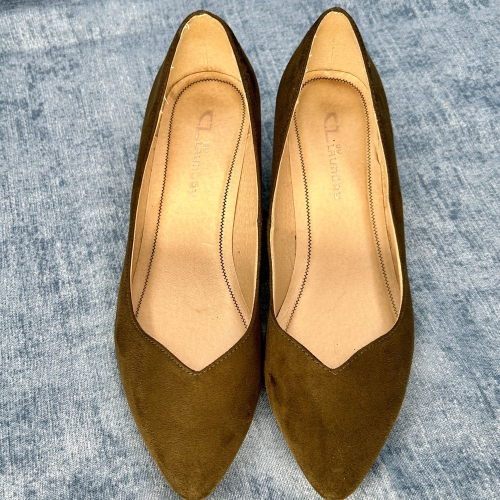CL by Laundry Olive Green Pointed Toe Wedge Pumps 8.5M